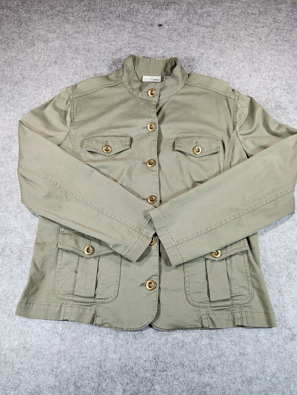 Chico's Platinum Olive Green Utility Jacket with Gold Buttons Chicos 1 Medium